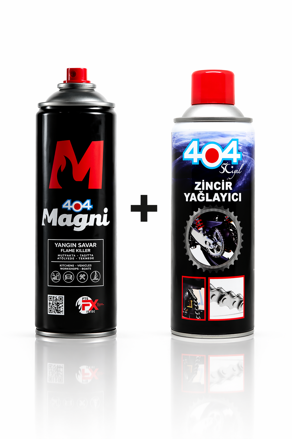 404 Magni Yangın Söndürücü Sprey + 404 Zincir Yağlayıcı Spreyi Set | Motosiklet Bakım ve Güvenlik Paketi
